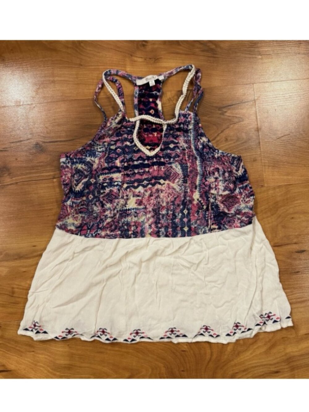 Miss Me For Buckle Crochet & Lace Top Layered Chiffon Tank Shirt Women’s Small